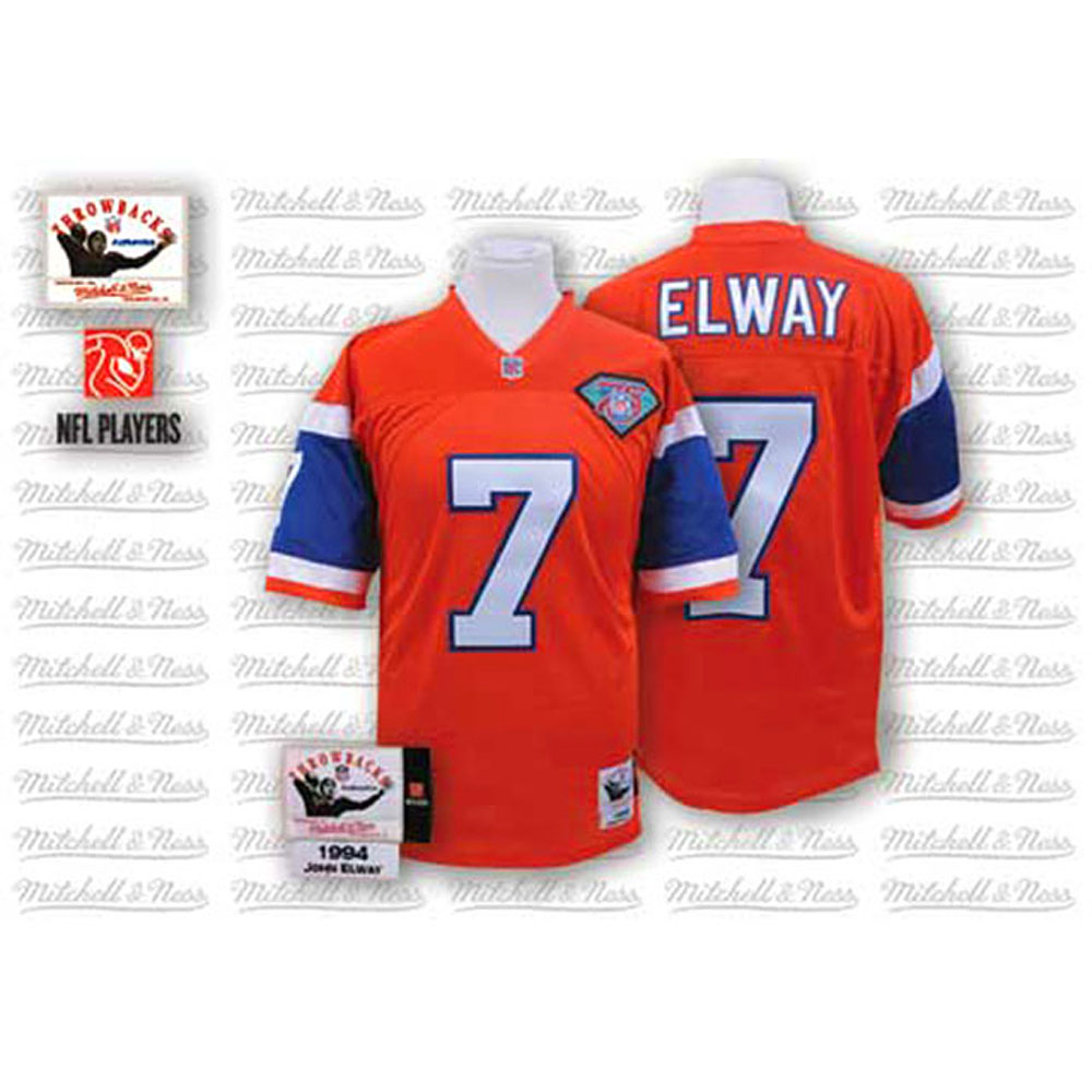Men Mitchell Ness Denver Broncos 7 John Elway Orange 75th Patch Throwback NFL Jersey